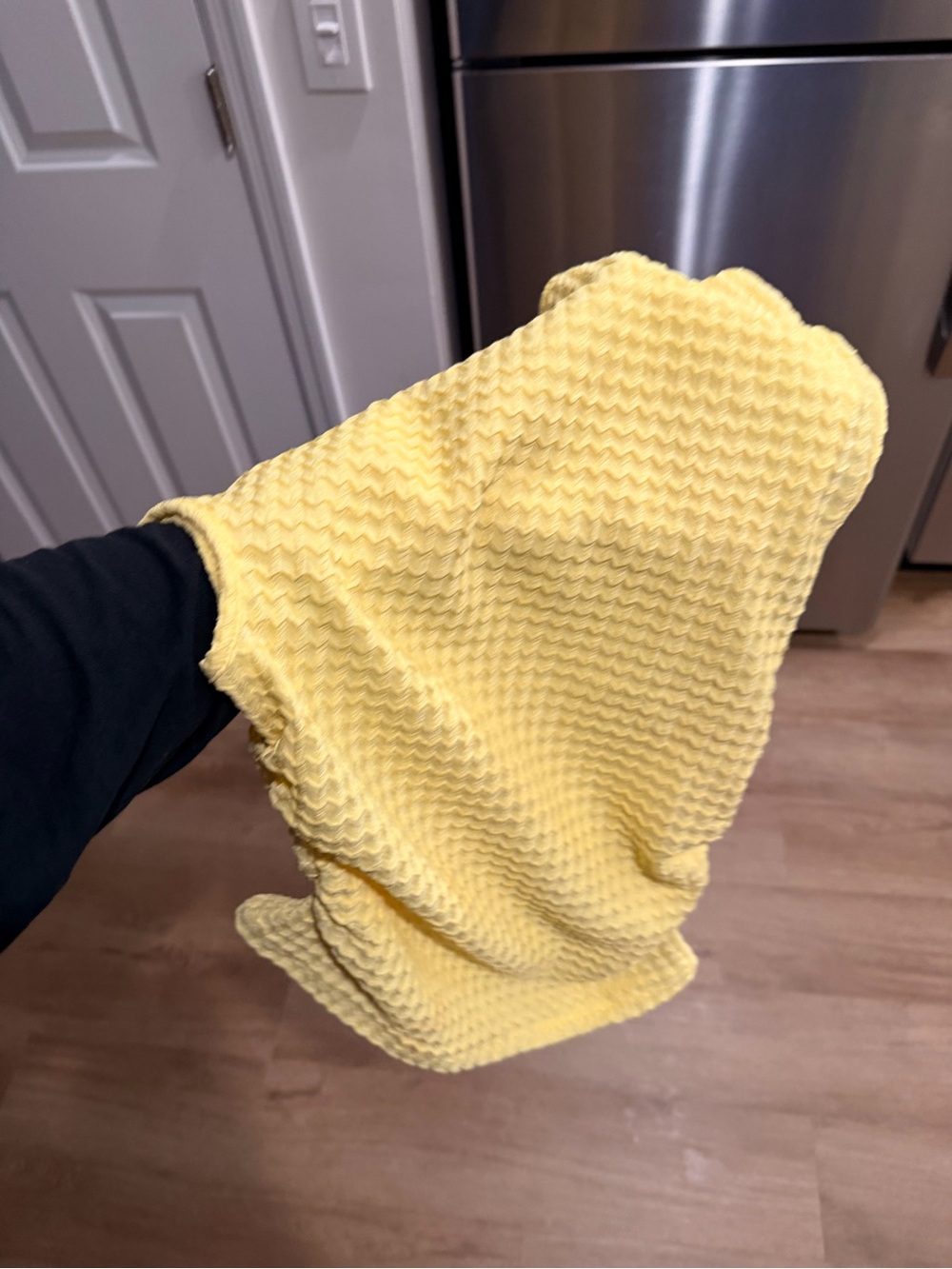 Soft Yellow Textured Knit Off The Shoulder Top